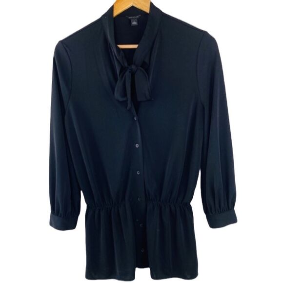 Ann Taylor black peplum dress top with bow at collar detail size small - Picture 2 of 6